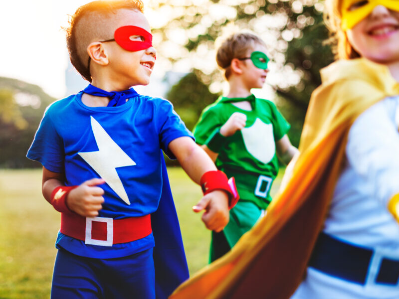 Kids dressed up as superheros