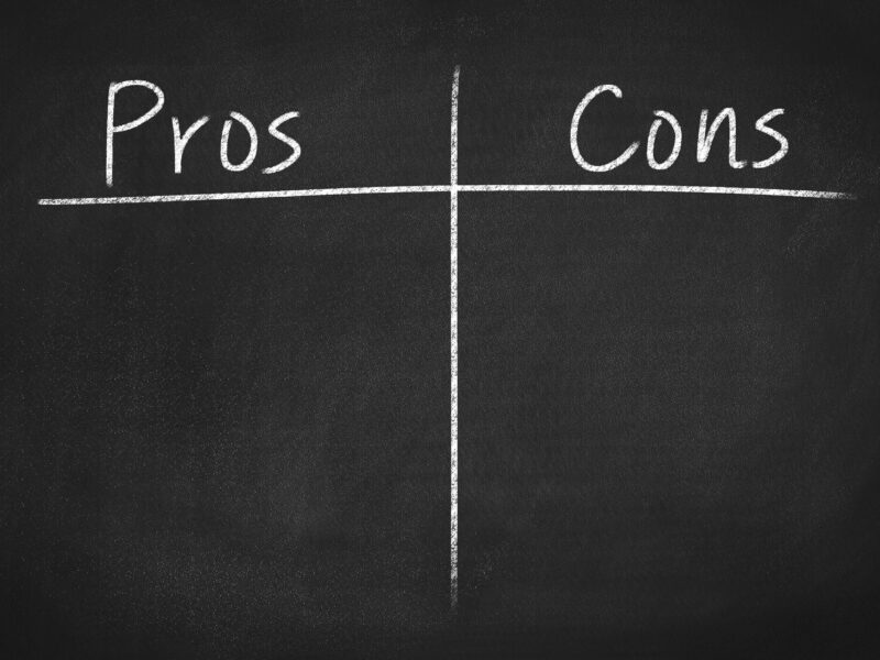 Chalkboard with pros and cons written on it